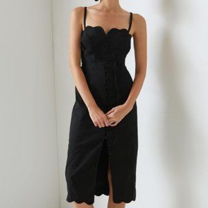 Anthropologie Sweetheart Midi Dress Black Scallop